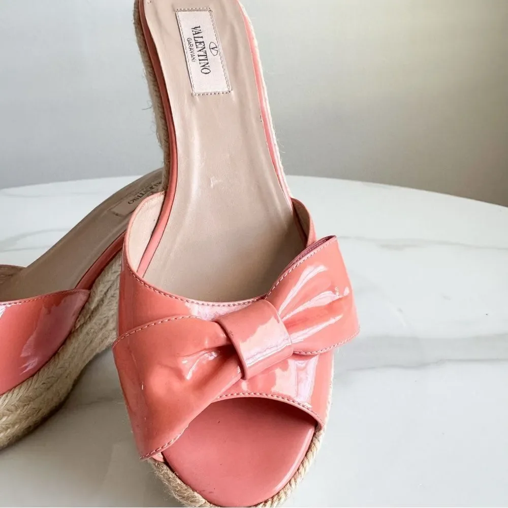Valentino Garavani Patent Bow Espadrille Wedge Sandals Size 40 – Authenticated